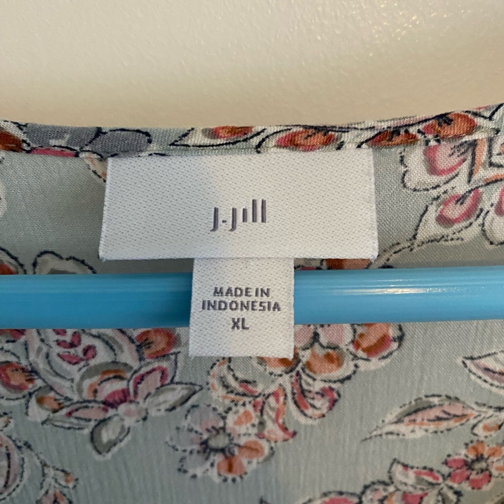 J. Jill Cornflower Blue Floral Peasant Tasseled Blouse - Picture 7 of 11